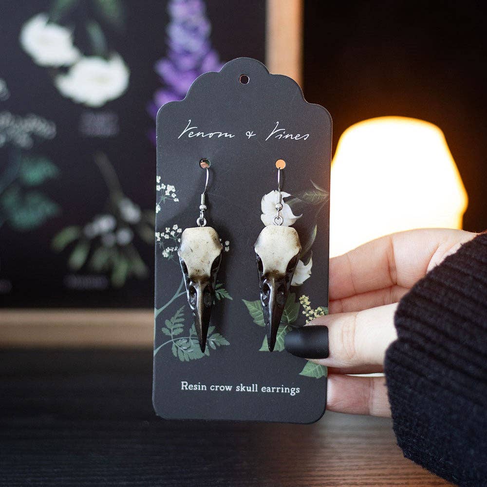Resin Crow Skull Gothic Dangle Earrings