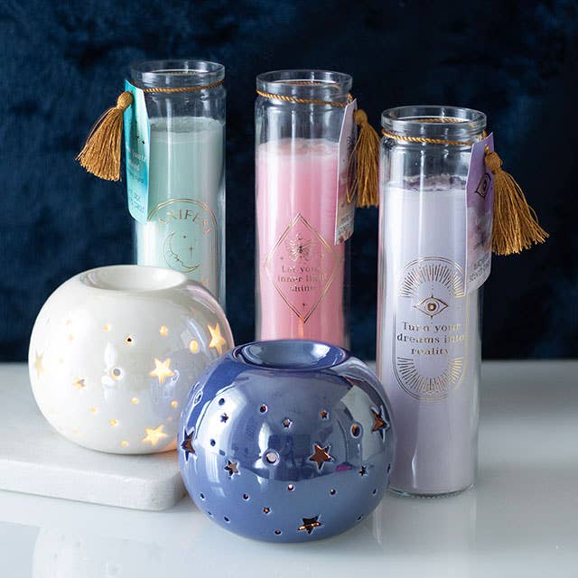 White Iridescent Star Oil Burner and Wax Warmer