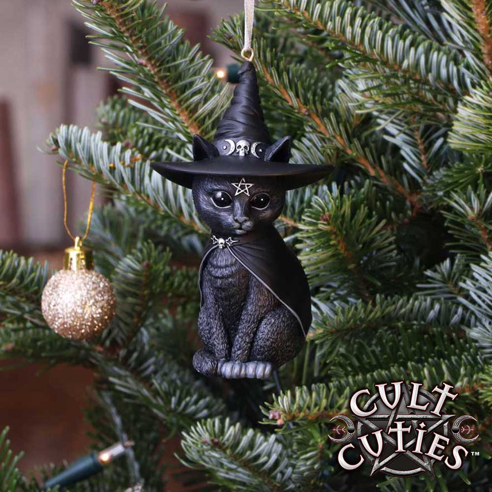Purrah Black Witch Cat Hanging Decorative Ornament 11.5cm