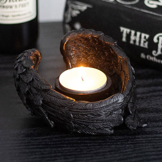 Gothic Raven Wings Halloween Tealight Candle Holder
