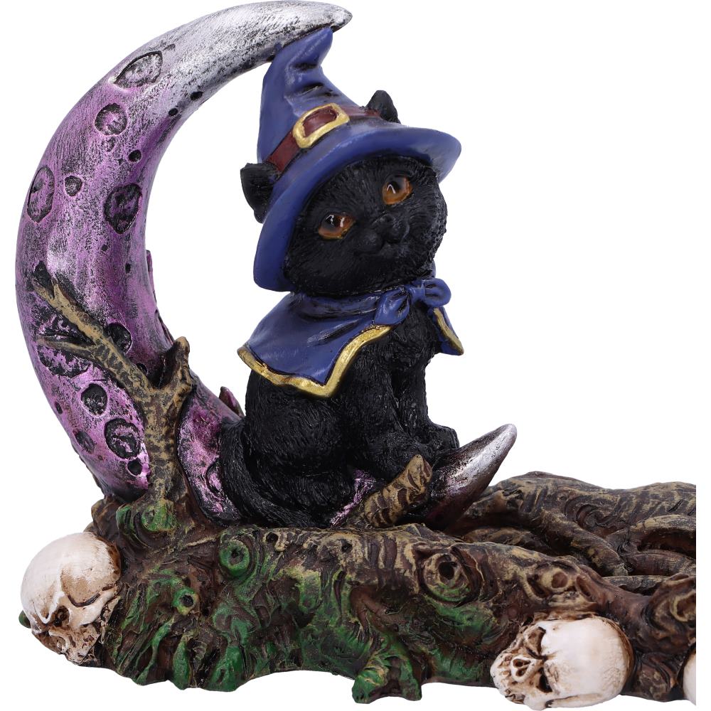 Grimalkin Witches Familiar Black Cat and Crescent Moon Incense Burner